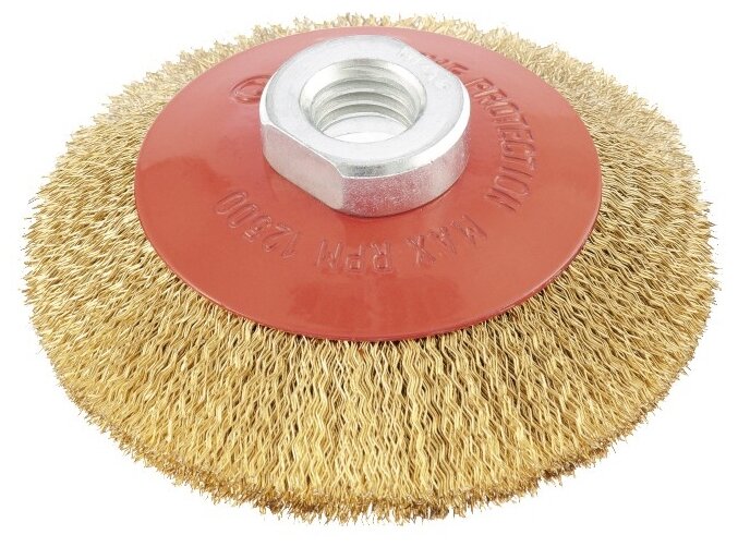 фото Щетка для УШМ, 115 мм, М14, "тарелка", латунированная витая проволока// Matrix