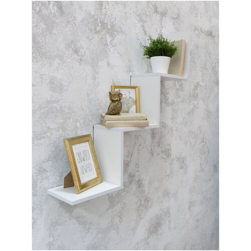 Настенная полка для кухни и книг белая Зигзаг