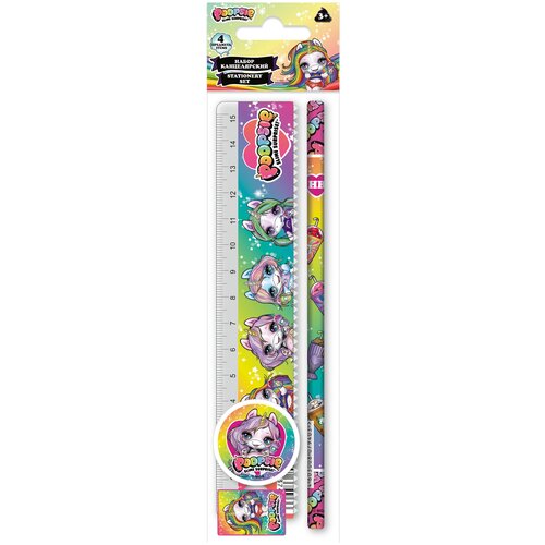 канцелярский набор lpdb us1 5020 h littlest pet shop линейка прозрачная 15 см карандаш точилка малая ластик фигурный Канцелярский набор PSJB-US1-5020-H Poopsie: линейка 15 см, карандаш, точилка, ластик.