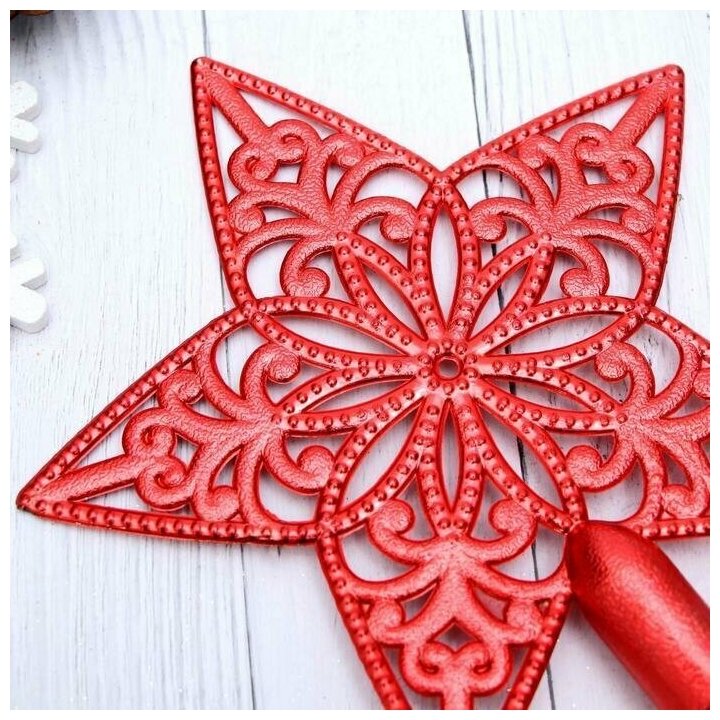 верхушка Звезда ажурная 15см пластик красная Волшебная Страна - фото №4