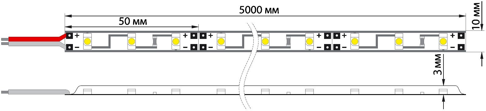 Светодиодная лента силикон, 10 мм, IP65, SMD 5050, 60 LED/m, 12 V, цвет свечения красный