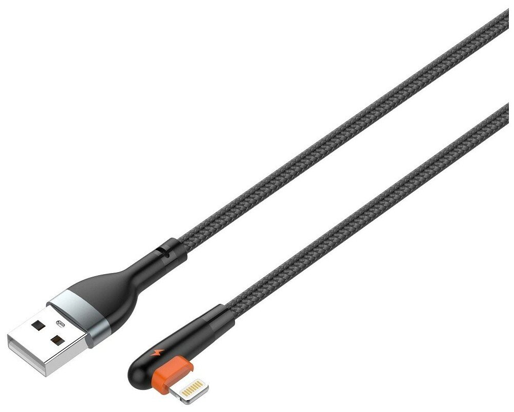 LDNIO кабели LS561 USB кабель Lightning 1m 2.4A медь: 86 жил Угловой коннектор Нейлон Black&Orange