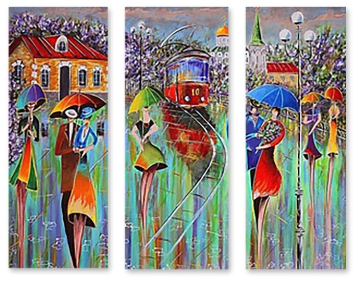Модульная картина на холсте "Прогулка под зонтиками" 90x79 см