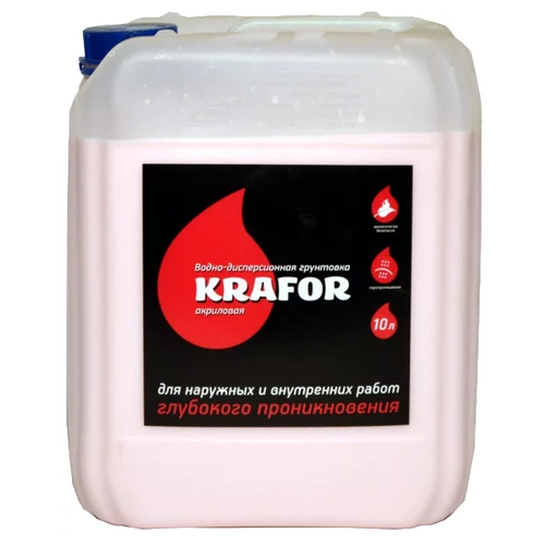 Грунтовка Krafor глубокого проникновения для наружных и внутренних работ, 10 л, белый грунтовка для внутренних работ krafor 10 л