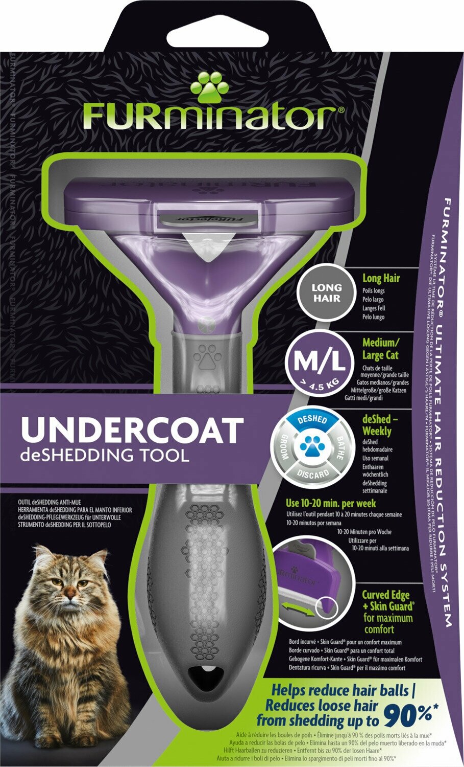 Инструмент FURminator M/L для больших кошек более 4,5 кг c длинной шерстью