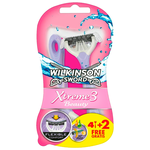 Женские бритвенные станки одноразовые WILKINSON SWORD Schick XTREME3 BEAUTY (6 станков), 3-лезв., плавающая головка, увл.полоска, прорезиненная ручка - изображение