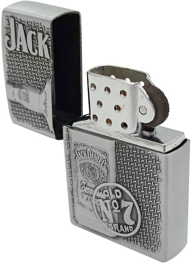Зажигалка Джек Дэниэлс с бутылкой газовая, цвет серебро - фотография № 3