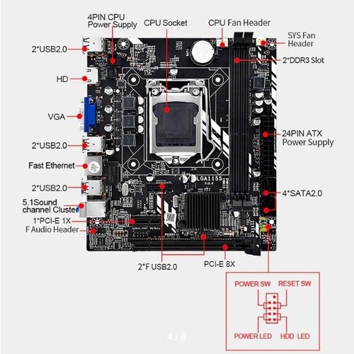 Материнская плата microATX H61M LGA 1155 DDR3, ОЗУ до 16 ГБ,USB, Sata 2,0 x4, VGA, HDMI