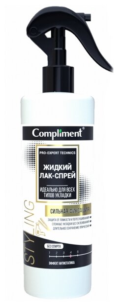 Compliment Жидкий лак-спрей Pro-expert Technics, сильная фиксация, 230 г, 200 мл