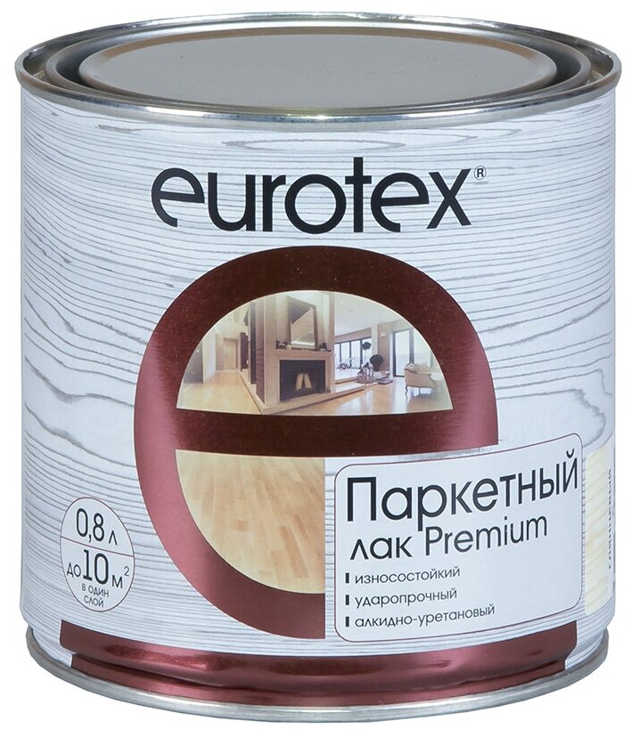 Лак паркетный Eurotex Premium, алкидно-уретановый, глянцевый, 0,8 л