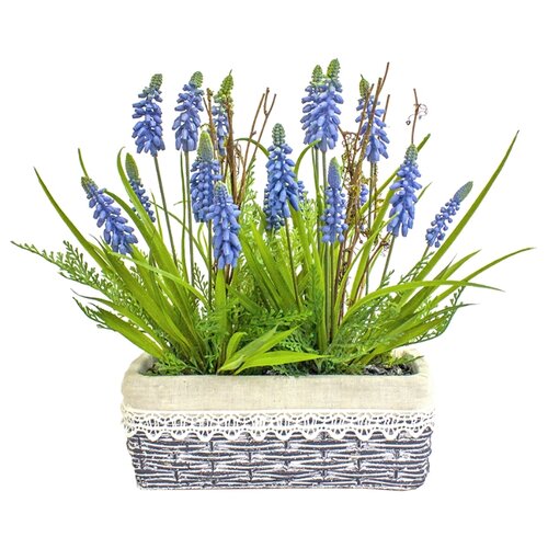 Искусственные растения Мускарий и папоротник в прямоугольном кашпо