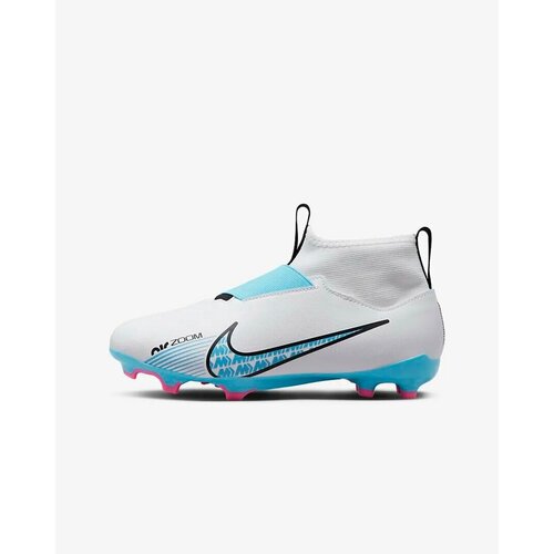 Детские бутсы NIKE JR ZOOM SUPERFLY 9 ACAD FG/MG бело-голубые 3Y