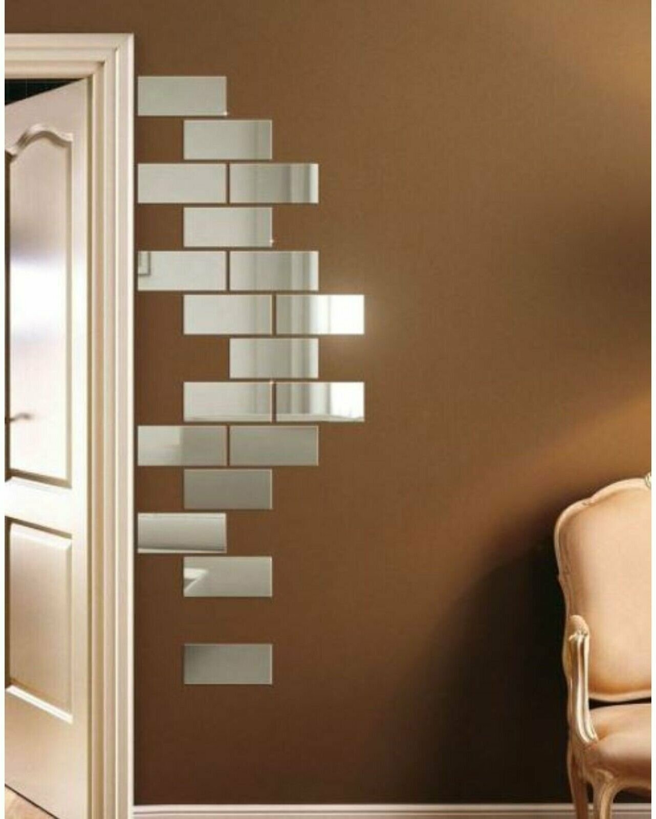 Наклейки на стену для декора / Зеркальные наклейки интерьерные на стену / Кирпичики зеркальные для интерьера 18 штук