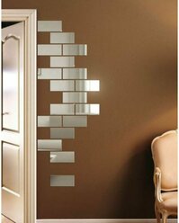 Наклейки на стену для декора / Зеркальные наклейки интерьерные на стену / Кирпичики зеркальные для интерьера, 18 штук
