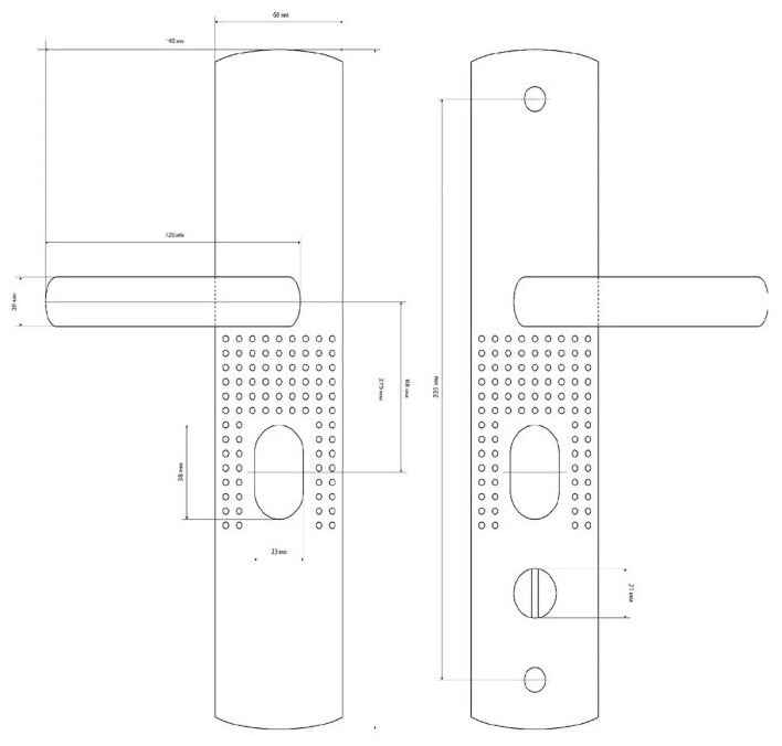 Дверные ручки на планке Стандарт PH-CT217-R для китайских металлических дверей (правые)