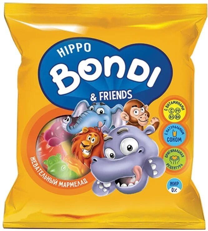 HIPPO BONDI & FRIENDS, мармелад жевательный с соком ягод и фруктов,50шт по 70 г