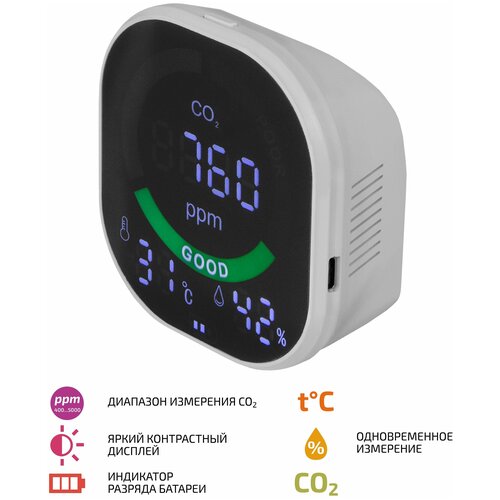 Измеритель концентрации углекислого газа (СО2) с функцией термогигрометра мегеон 08050