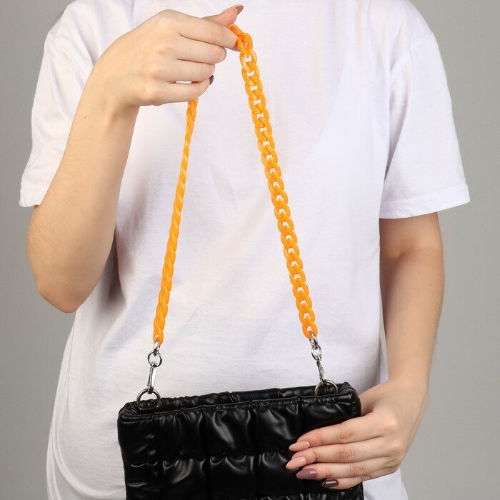 Арт Узор Цепочка для сумки, пластиковая, с карабинами, 23 × 17 мм, 68 см, цвет оранжевый/серебряный