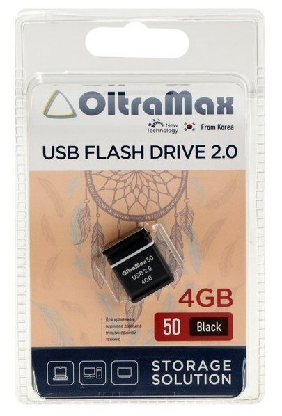 OltraMax Флешка OltraMax 50, 4 Гб, USB2.0, чт до 15 Мб/с, зап до 8 Мб/с, чёрная