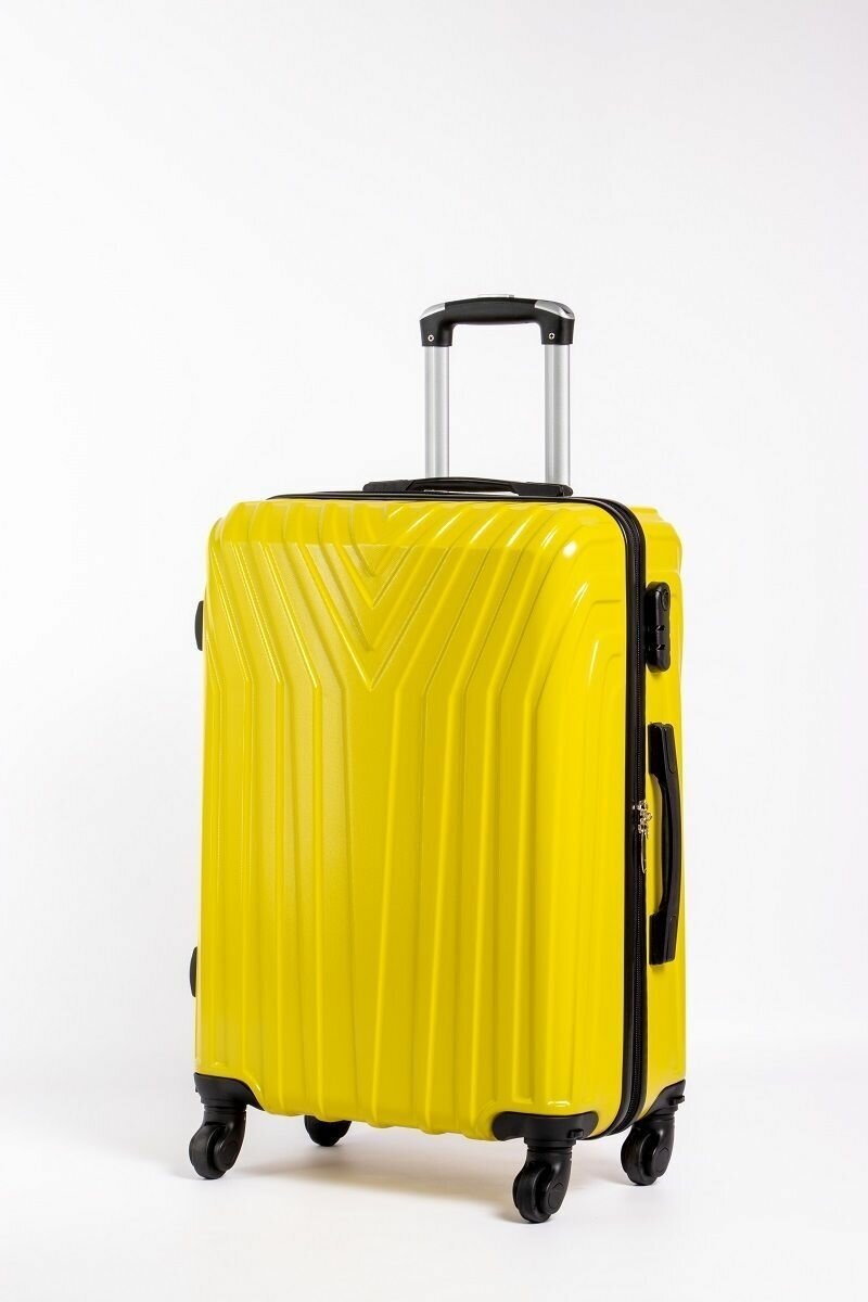 Чемодан , ABS-пластик, износостойкий, 75 л, размер M+, желтый - фотография № 5