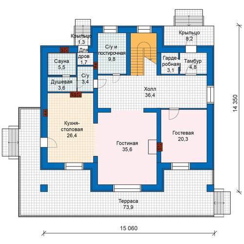 Проект кирпичного дома Catalog-Plans-48-23 (296,8кв. м, 15,84x15,13м, кирпич 510) проект кирпичного дома catalog plans 48 29 300 78кв м 25x13 76м кирпич 510