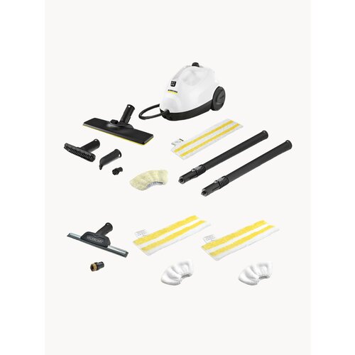 Пароочиститель для дома Karcher SC 2 EasyFix, белый + аксессуары VELERCART: насадка для мытья окон, 4 пластиковые щёточки и 2 латунные