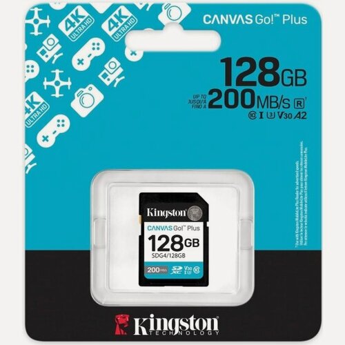 Изображение товара Карта памяти Kingston 128Gb Canvas Go Plus Gen4 SDXC UHS-I U3 V30 200 Mb/s NEW