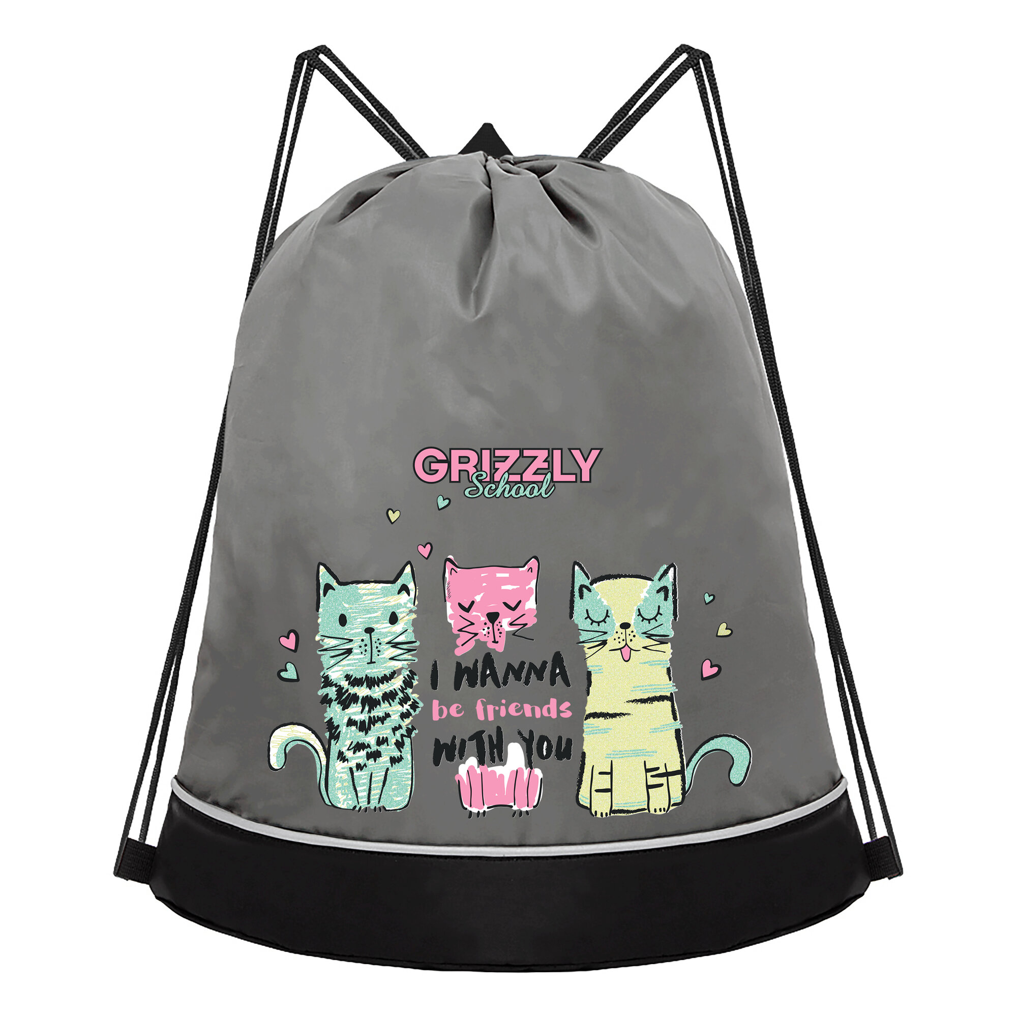 Мешок для обуви GRIZZLY с одним отделением, с боковым карманом, укрепленным дном, для школы, для девочки OM-50-111/1