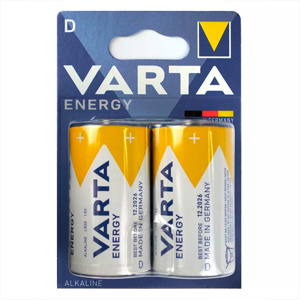 Батарейка алкалиновая VARTA ENERGY 4120 LR20 BL-2 (2шт)