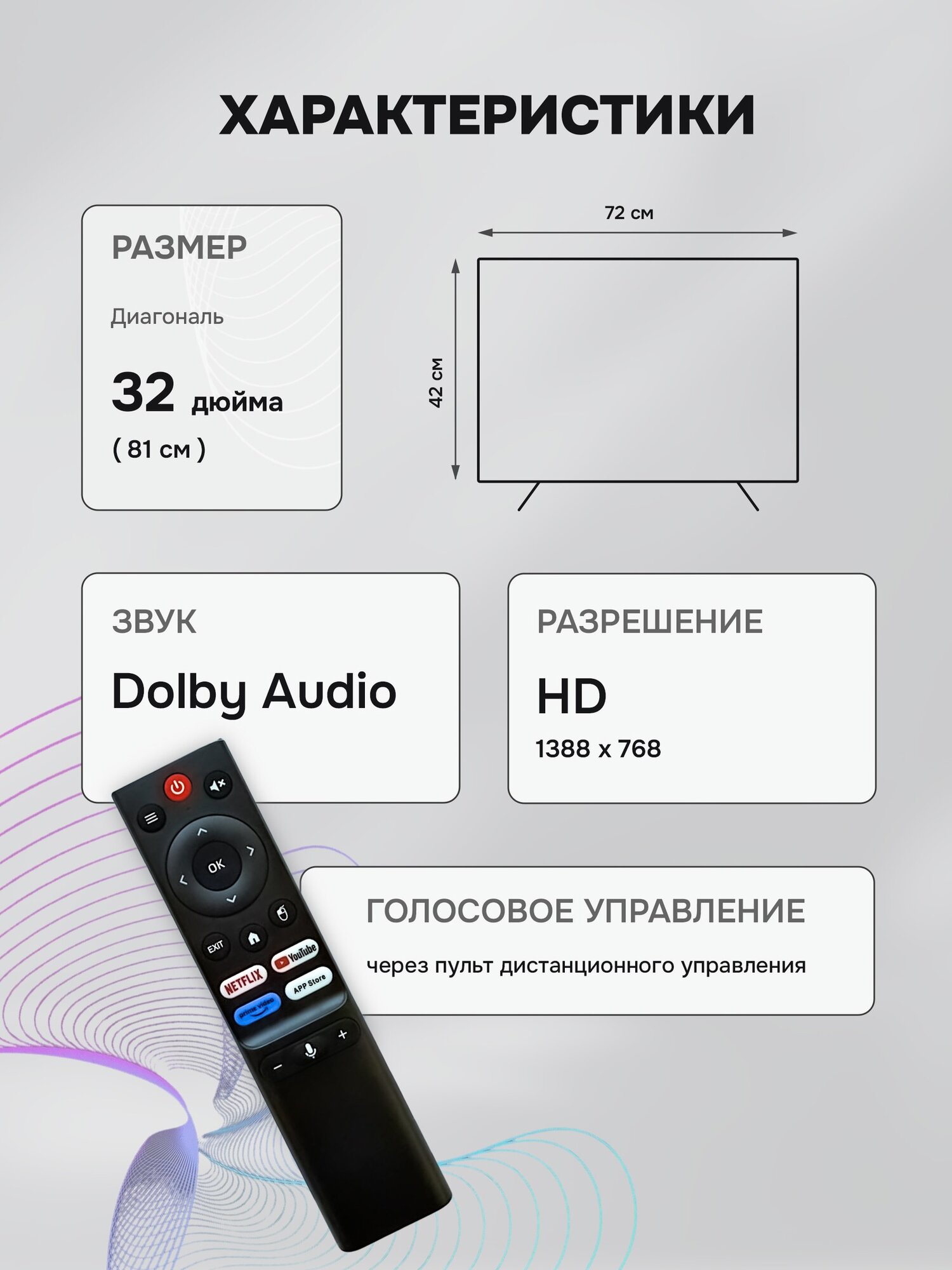 Смарт телевизор Smart TV 32 дюйма, Android, HD, Wi-Fi, дублирует смартфон, с голосовым управлением — фото 1