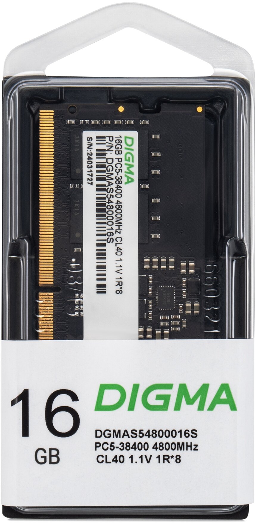 Оперативная память Digma DGMAS54800016S DDR5 - 1x 16ГБ 4800МГц, для ноутбуков (SO-DIMM), Ret — фото 1