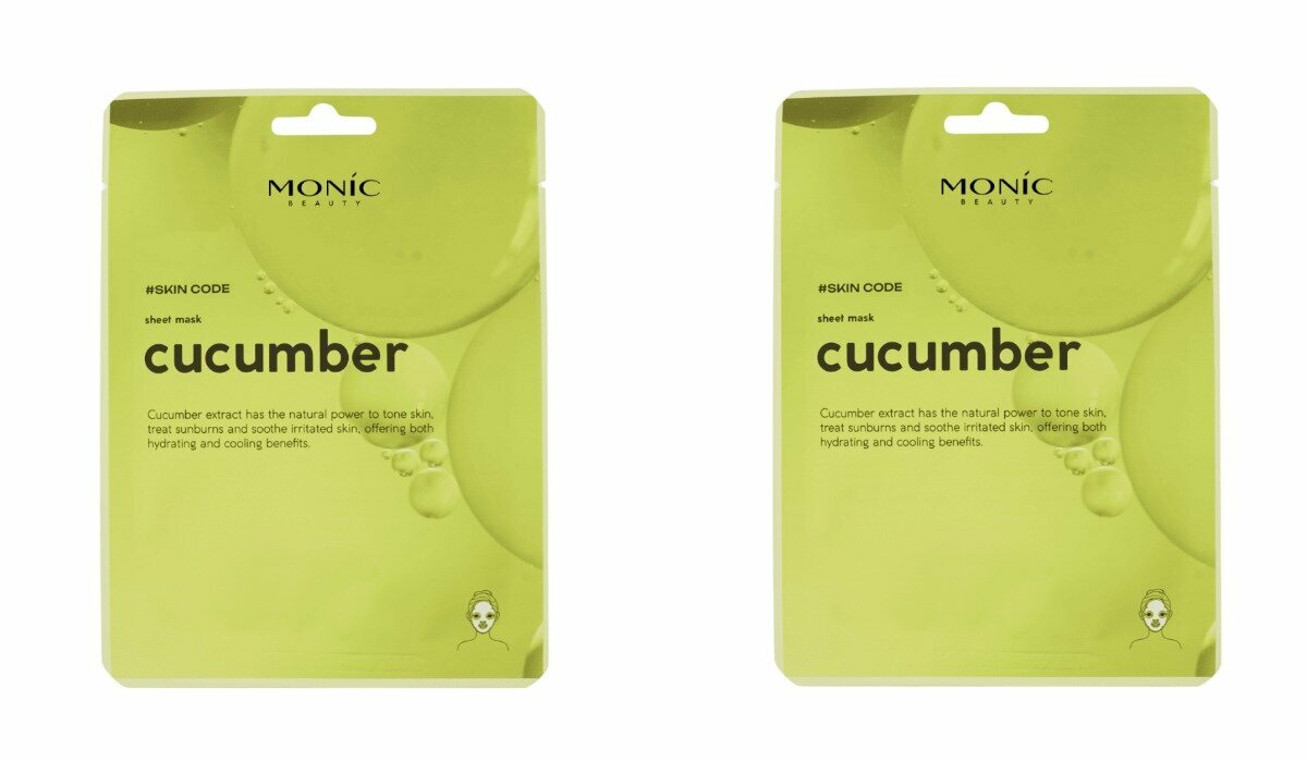 Маска для лица MONIC BEAUTY Skin Code Огурец, тканевая, 25 мл , 2 шт