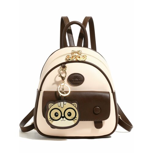 Рюкзак винтажный Beibaobao молочный с брелоком кошкой мини y2k городской