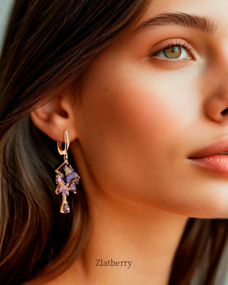 Серьги ZLATBERRY, серебро, 925 проба, аметрин, фианит, , фиолетовый, желтый, золотистый