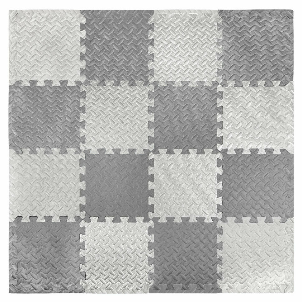 Коврик-пазл напольный 12х12 м 16 шт 30х30 см толщина 1 см серый светло-серый юнландия 664811 664811