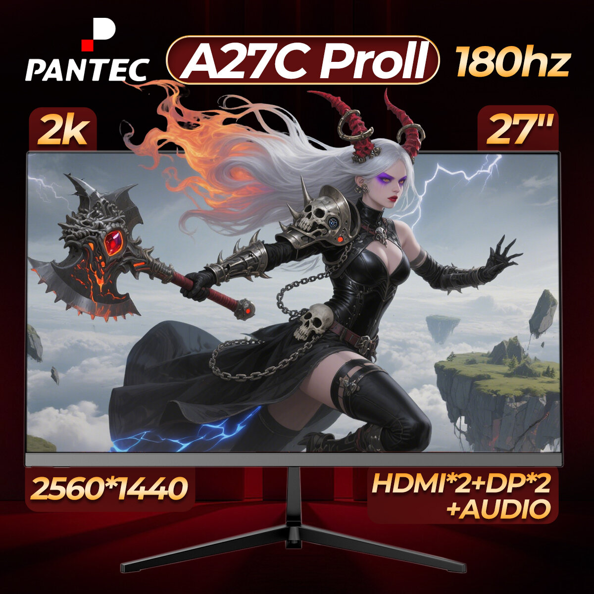 Монитор игровой Pantec, 27", 180 Hz, Freesync, 2560*1440, HDR10, 2K, EU plug, for xiaomi