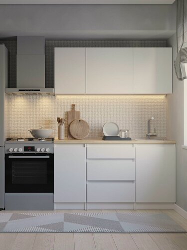 Изображение товара Кухонный гарнитур столплит Леон прямой, с полками и выдвижными ящиками, ЛДСП, белый, 150х46х202 см