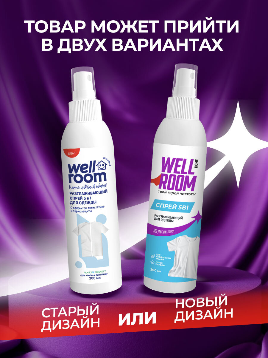 Спрей 5-в-1 для одежды Жидкий утюг Wellroom, 200 мл — фото 1