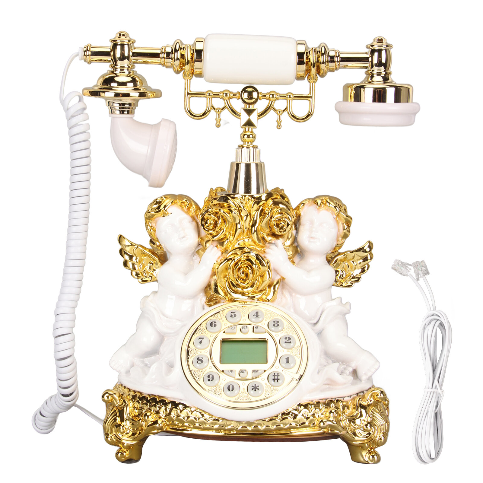 Ретро -стационарный телефон с ЖК -дисплеем старомодный старинный винтажный телефон с кнопкой кнопки для дома декора MS -8334B золото