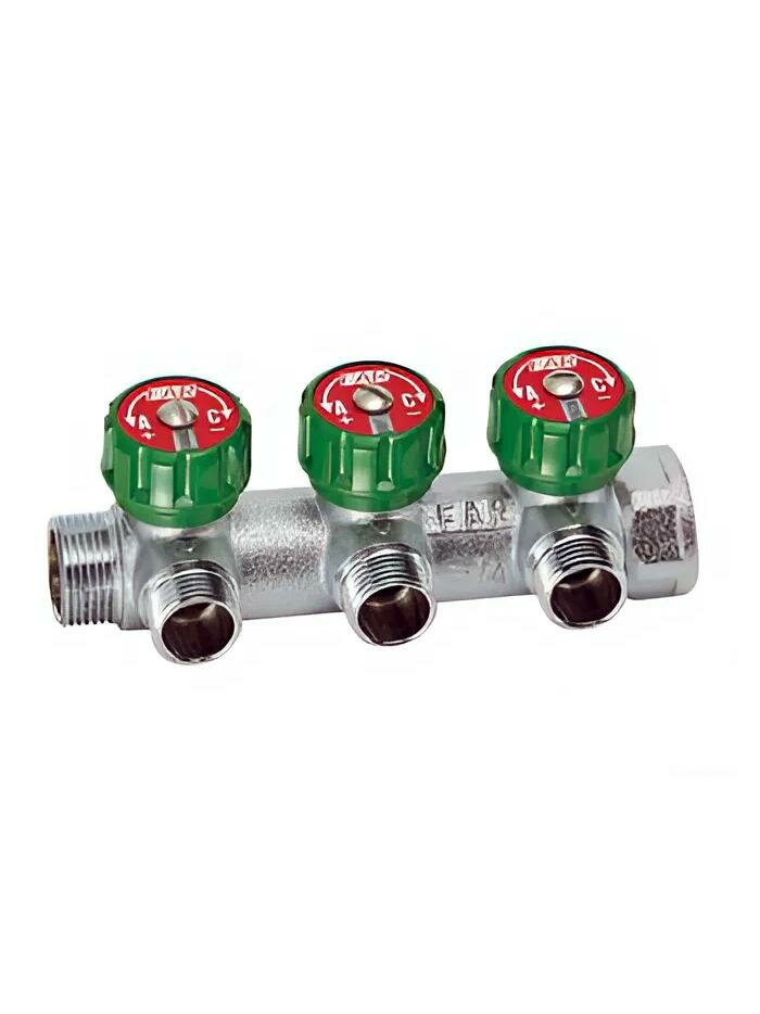 Регулирующий проходной коллектор FAR FK 3822 3412TP 3/4" (ВР-НР) 3 отвода 1/2" под плоское уплотнение