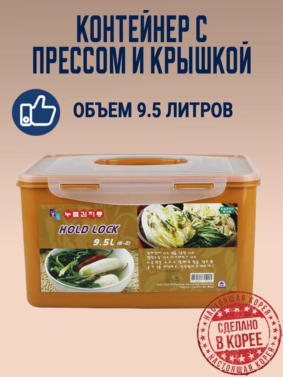 Пищевой контейнер с прессом для засолки HOLD LOCK (95 л.). Корея