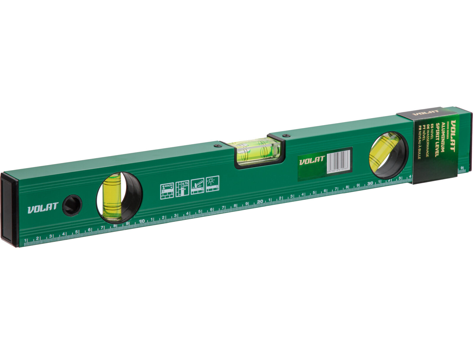 Уровень строительный пузырьковый 1200 мм 3 ампулы волат зеленый (21045-120)