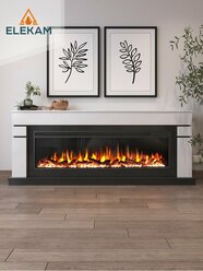 Камин электрический ELEKAM Lindos 60 напольный с очагом и порталом, с пультом, обогревом и имитацией огня (Электрокамин)