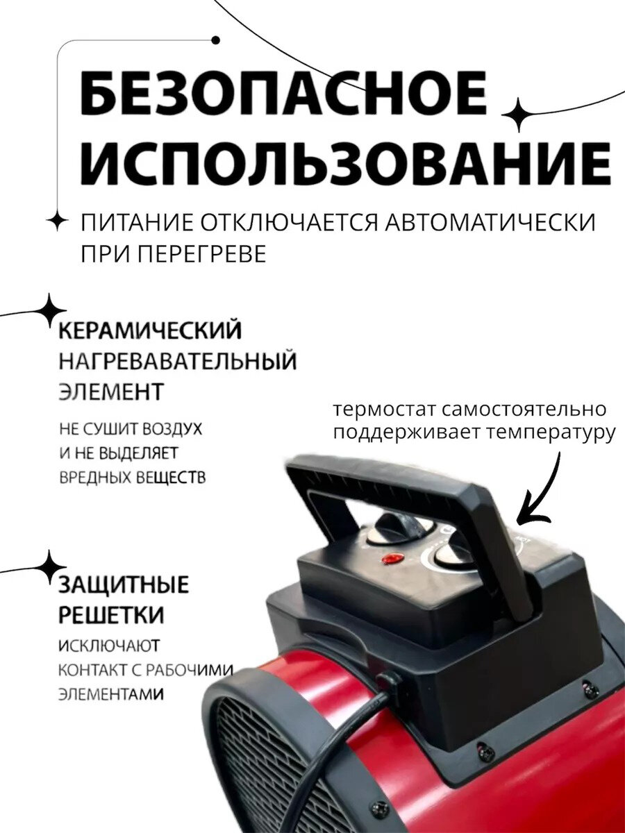 Изображение Пушка тепловая электрическая, обогреватель, тепловентелятор, мощность 3 кВт, площадь помещения 30 кв. м.