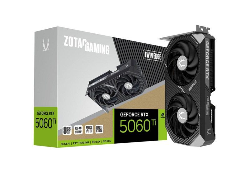 Видеокарта Zotac PCI-E 5.0 RTX 5060 Ti 8GB TWIN EDGE NVIDIA GeForce RTX 5060TI 8Gb 128bit GDDR7 2572/28000 HDMIx1 DPx3 HDCP Ret