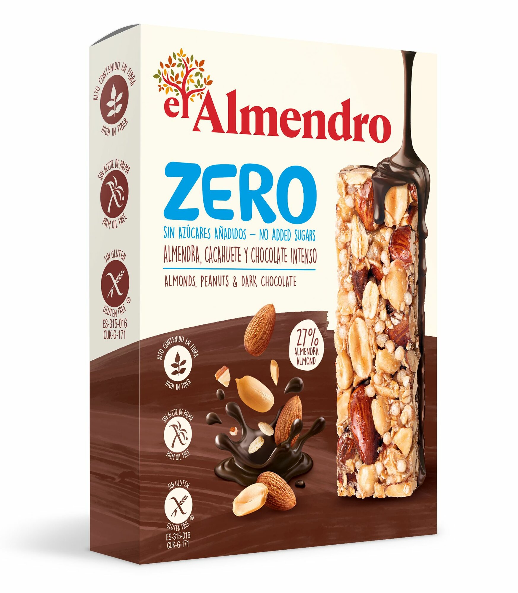 Ореховый батончик El Almendro с горьким шоколадом без сахара 120г