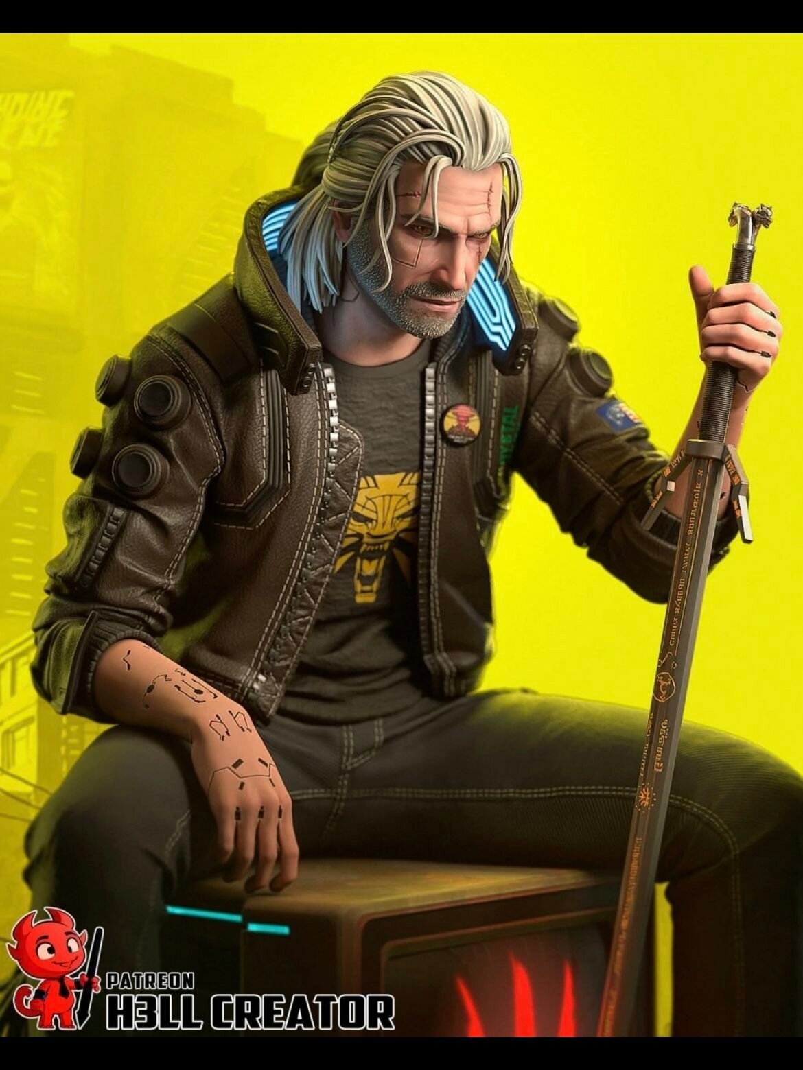 Фигурка героя Ведьмак. Цири - Киберпанк 2077. Высота 13 см. Не окрашена. Ciri - Cyberpunk 2077.