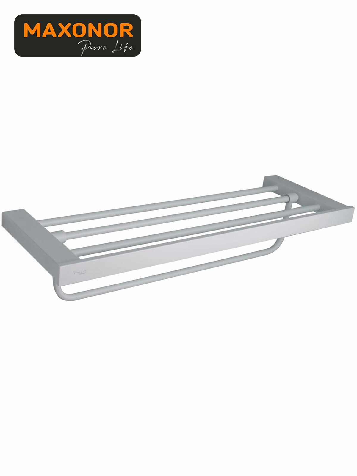 Полка для ванной настенная с полотенцедержателем Maxonor PURE LIFE ALMA PL1809-3-8 Белый матовый Нержавеющая сталь