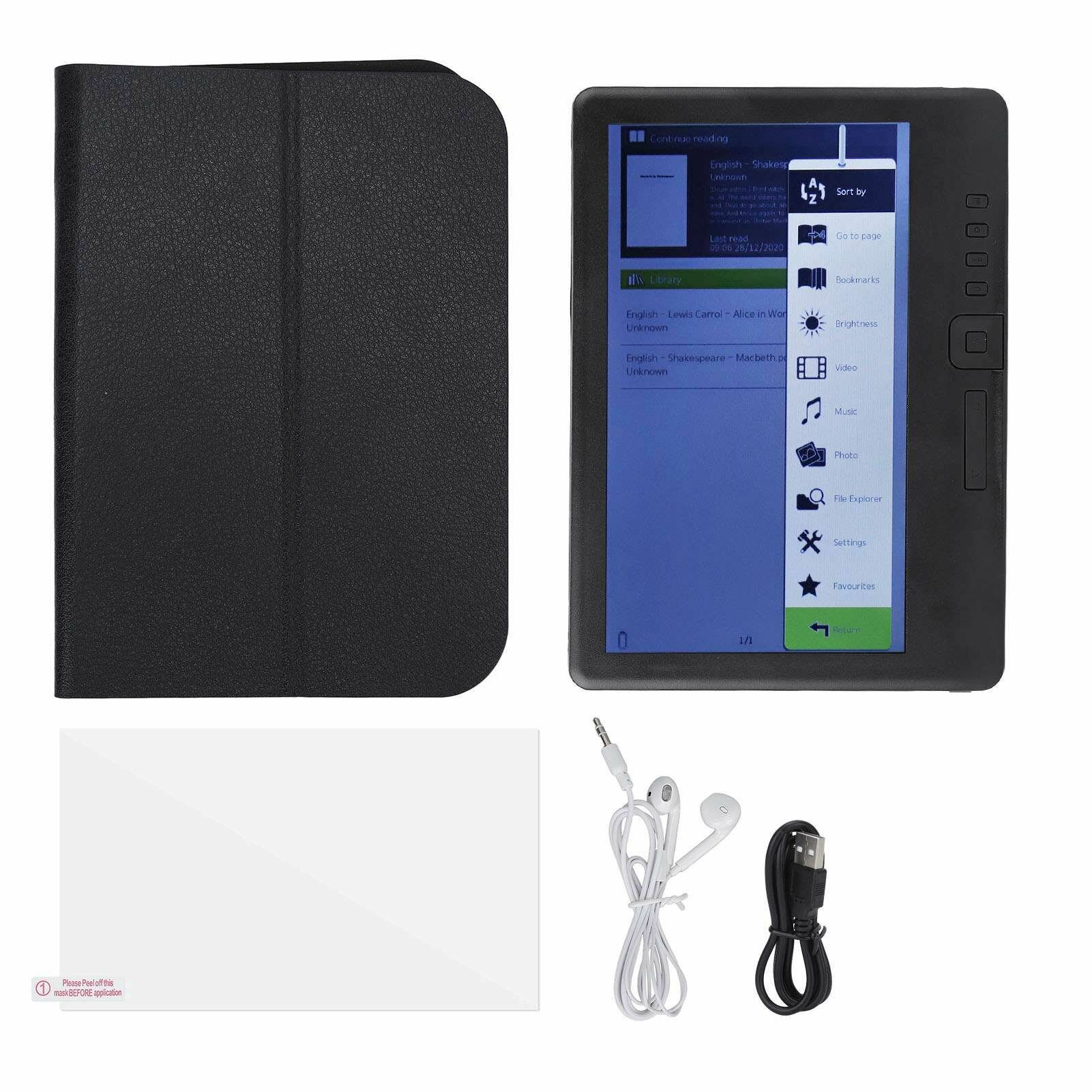 E Reader 7-дюймовый цветной TFT ЖК-дисплей с экраном 16:9 HD 800x480 380 МГц Черный защитный чехол Портативная электронная книга для EPUB PDF TXT 4 ГБ