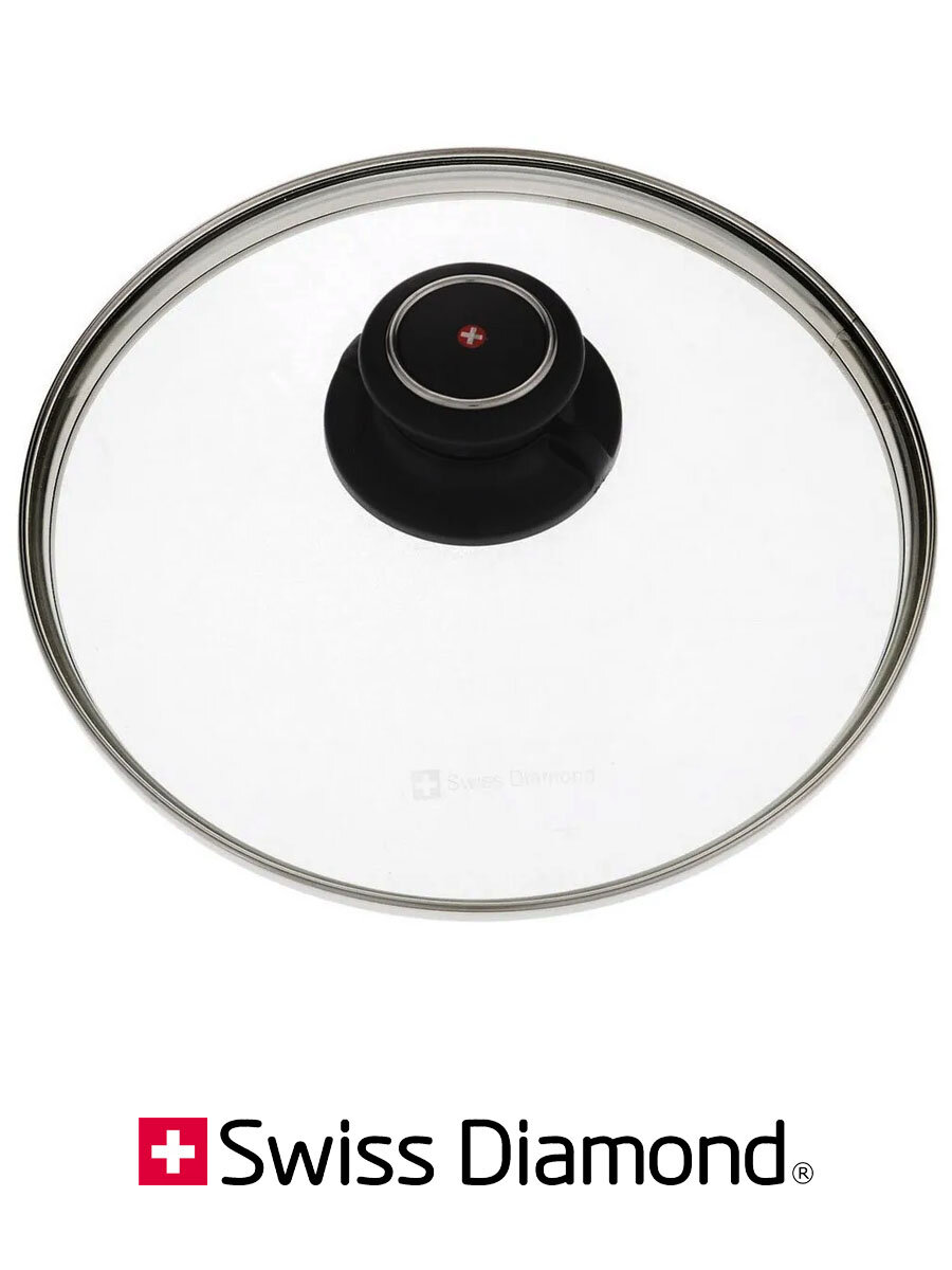 Крышка Swiss Diamond 26см  для сковороды кастрюли сотейника  стекло нержавеющая сталь